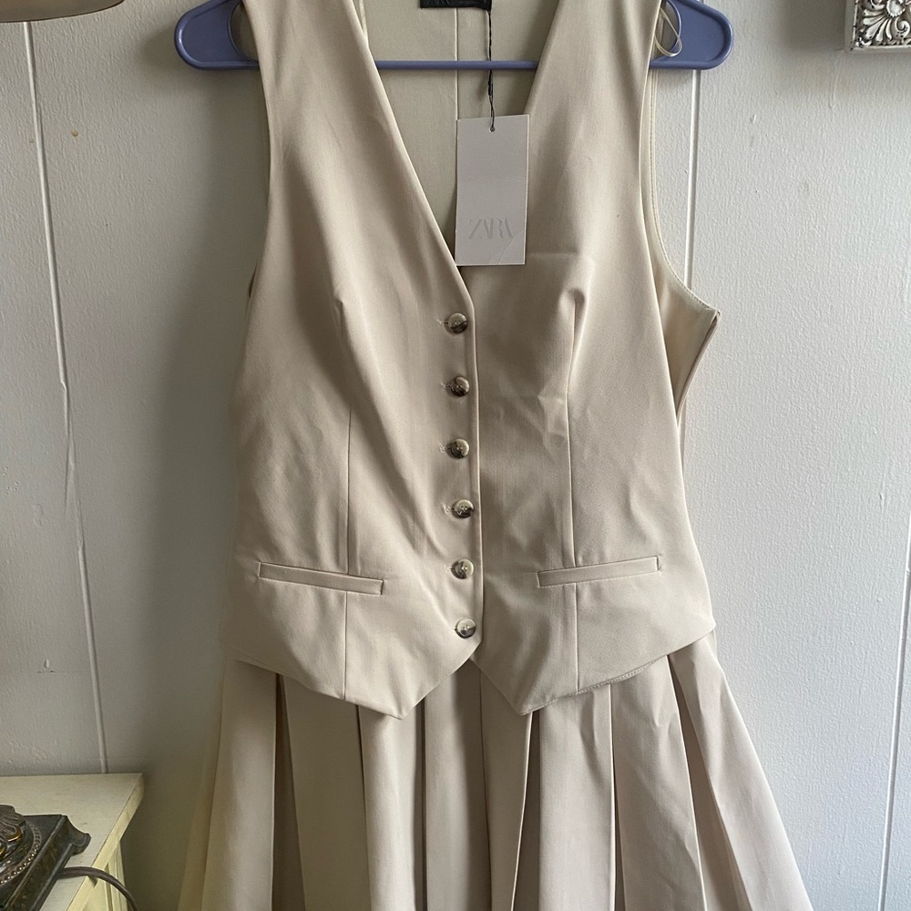 Zara Beige Button-Front Mini Dress